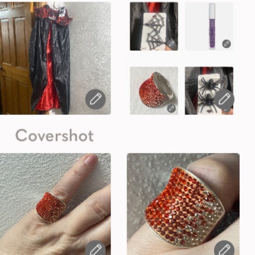 Vampire cape🖤❤️spiders or webbed hair clips+🫦gloss+925 Sterling💍sz7
